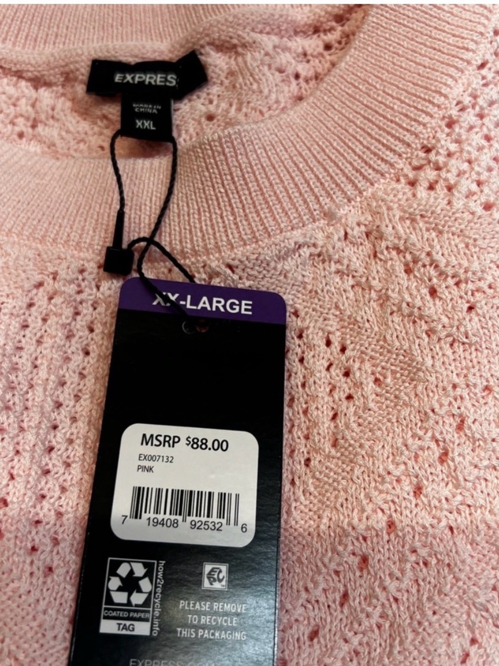 Express Pink Open-Knit Crewneck Sweater xxl